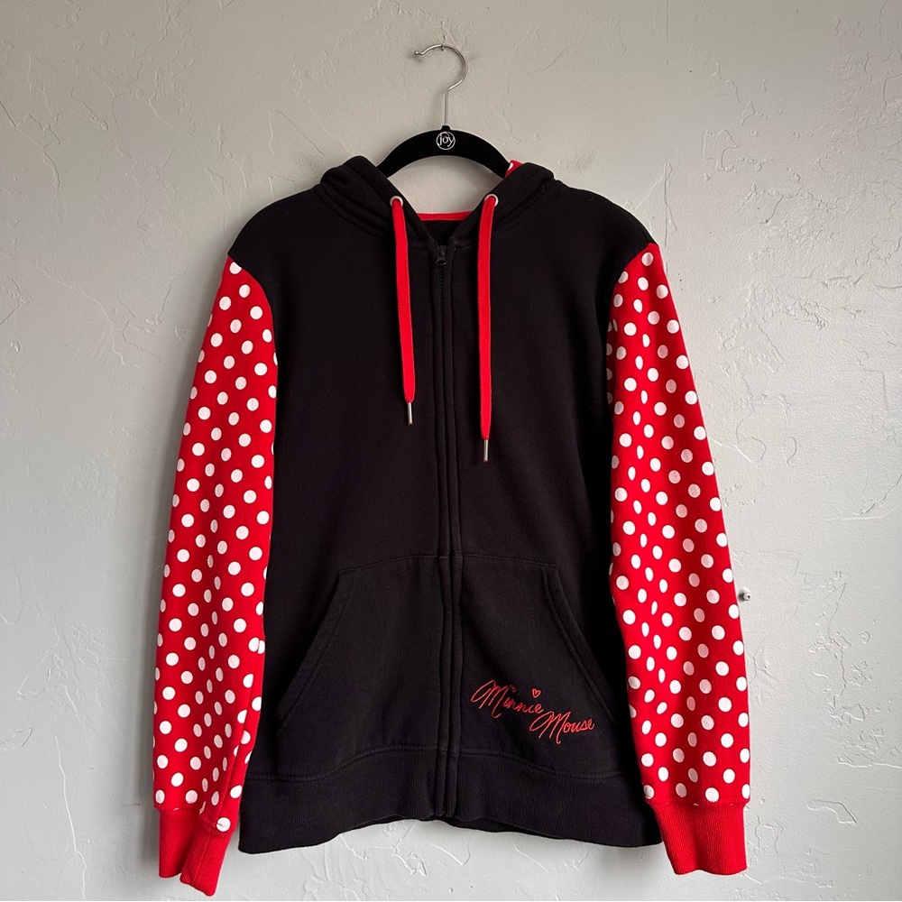 Disney Parks Women’s Minnie Mouse Polka Dot Hoodie Sweatshirt with Ears M EUC
